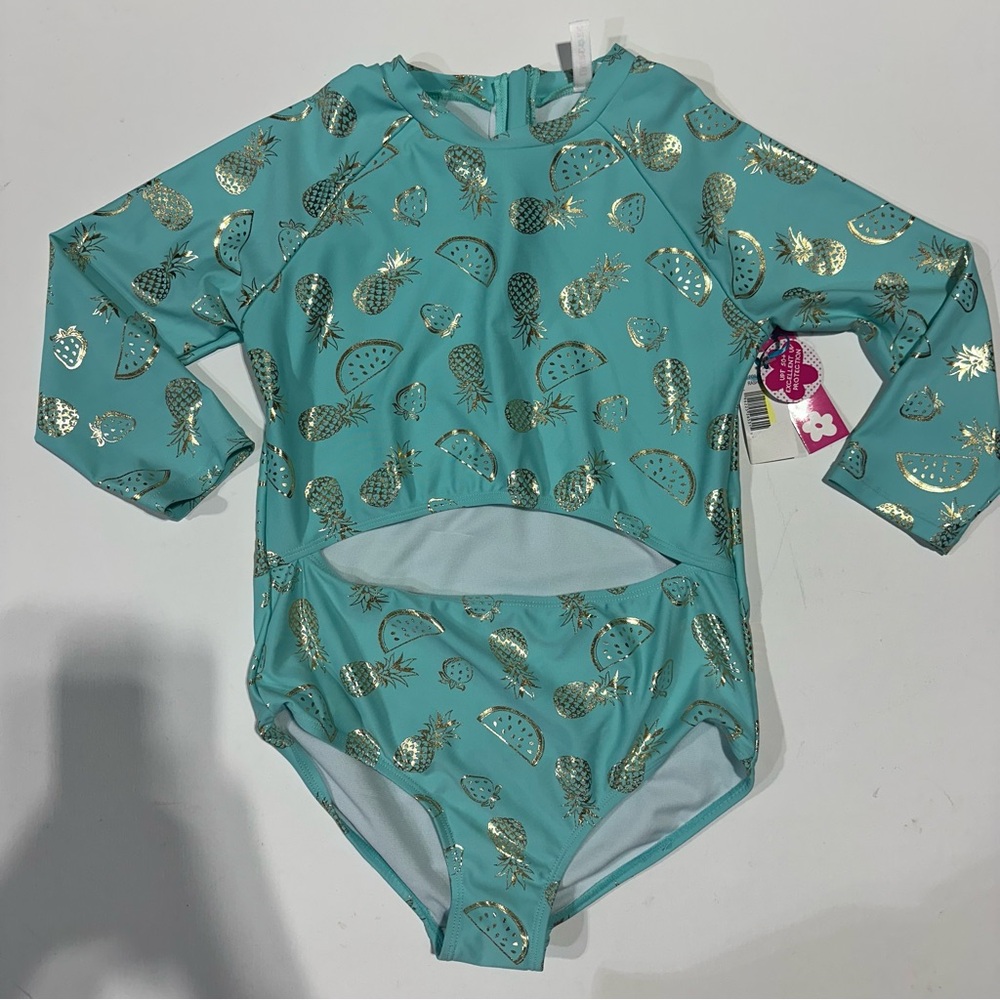 Limited too one piece bathing suit size 14/16 NWT. Mint teal color gold fruit